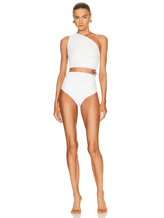 Bottega Veneta Stretch Nylon One Piece Swimsuit in White FWRD