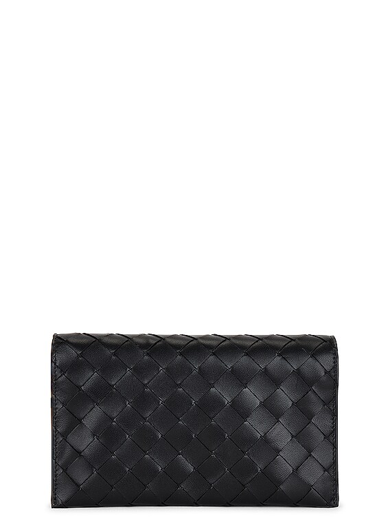 Bottega Veneta Intrecciato Leather Wallet-On-Strap Black Gold