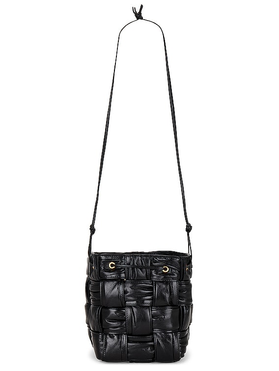 Bottega Veneta Small Cross Body Bucket Bag in Black & Gold | FWRD