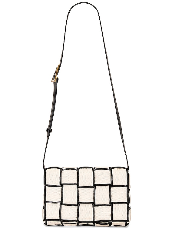 Cassette padded intrecciato leather-trimmed canvas shoulder bag