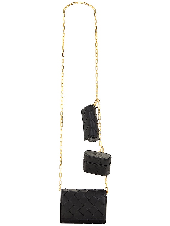 Bottega Veneta Card Case On Chain with Accessory in Black
