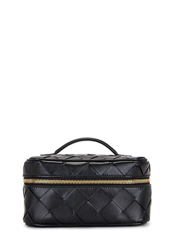 Bottega Veneta East West Vanity Case in Black & Gold | FWRD