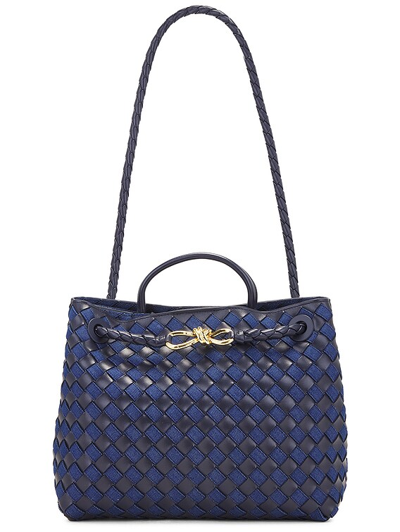 Bottega Veneta Medium Andiamo Bag in Abyss, Indigo, & Muse Brass