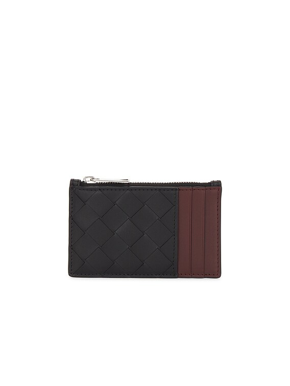 カードケース・名刺入れ BOTTEGA VENETA DARK BROWN INTRECCIATO CARD HOLDER Bottega Veneta Intrecciato Zipped Card Case in Black