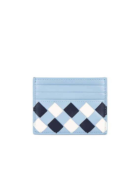 Bottega Veneta Intrecciato Credit Card Case in Abyss, Ice, & White