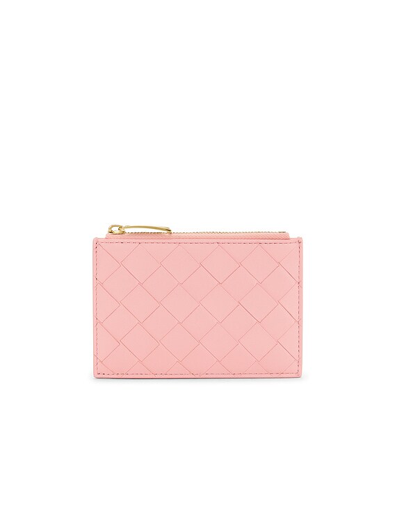 Bottega Veneta Intrecciato Zipped Card Case in Blush & Gold | FWRD