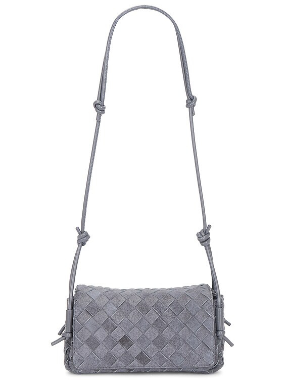 Bottega Veneta Notturno Bag in Cloudy Indigo, Gray Mix, & Gold | FWRD