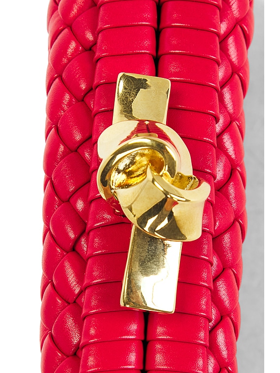 Bottega Veneta Tosca Knot Clutch in Cardinal & Brass Vibrato | FWRD