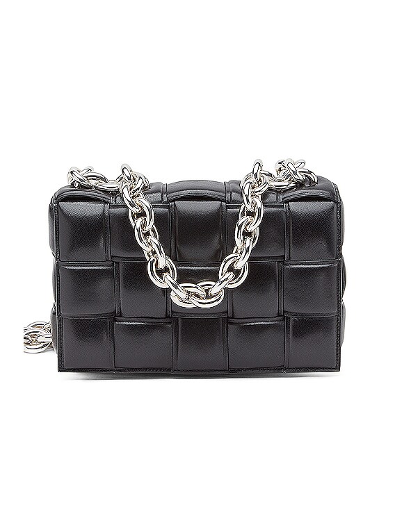Bottega Veneta Chain Cassette Bag in Black & Silver | FWRD Bottega Veneta Chain Cassette Bag in Black & Silver | FWRD