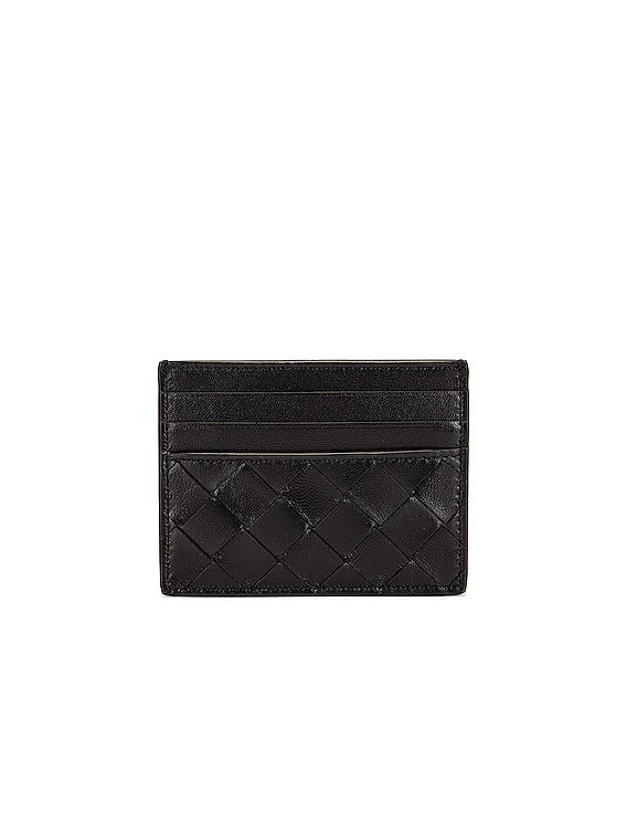 Bottega Veneta Womens Black-Gold Intrecciato Leather Card Holder