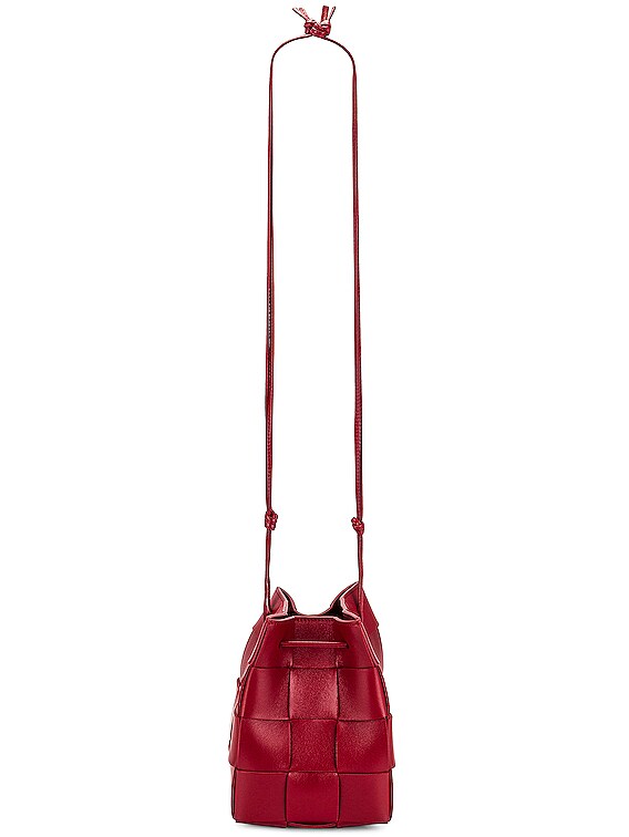 Bottega Veneta Small Cassette Bucket Bag in Dark Red & Gold | FWRD