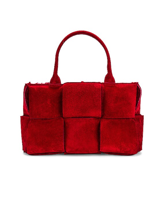 Bottega Veneta Shearling Tote in Dark Red & Gold | FWRD