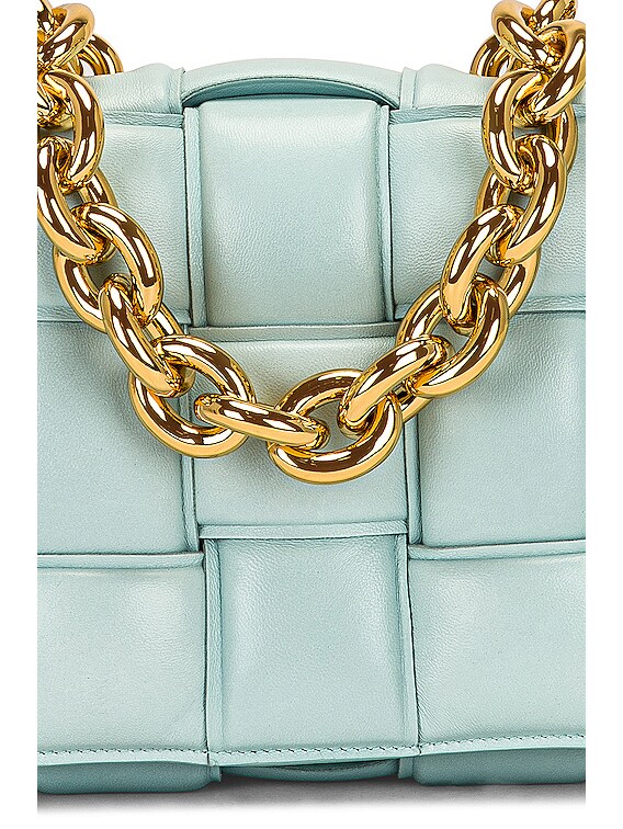 Bottega Veneta Chain Cassette Bag in Teal Washed & Gold | FWRD