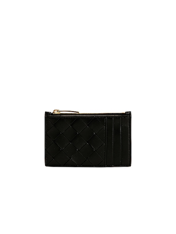 Bottega Veneta Womens Black-Gold Intrecciato Leather Card Holder