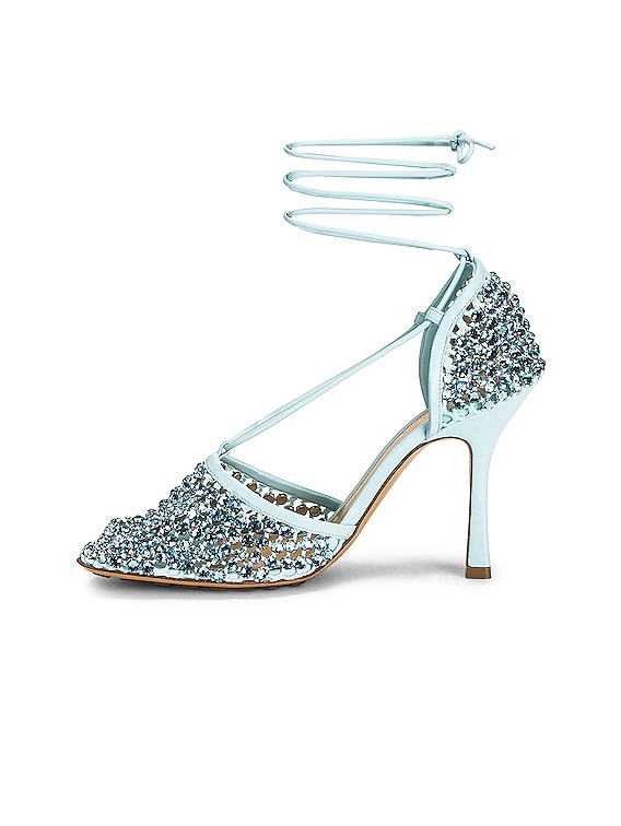 Bottega Veneta Web Sparkle Stretch Lace Up Sandals in Pale