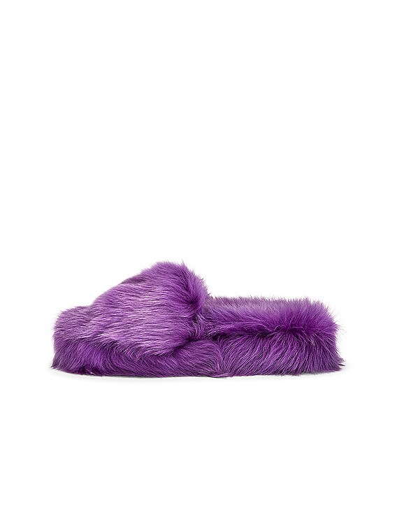 Bottega Veneta Shearling Resort Slides in Purple | FWRD