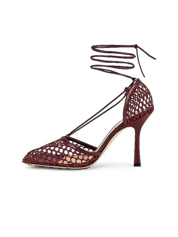 Bottega Veneta Web Stretch Lace Up Sandals in Cherry | FWRD