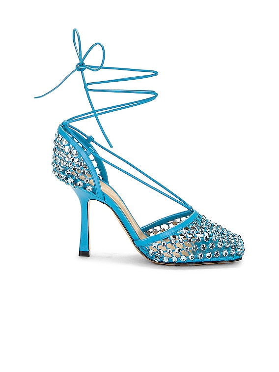 Bottega Veneta Stretch Lace Up Sandal in Pool | FWRD