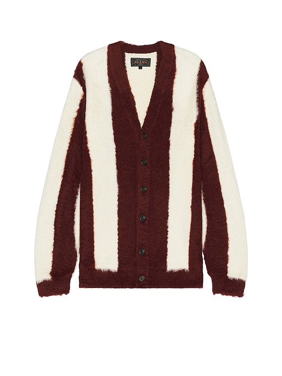 Beams Plus Stripe Cotton Shaggy Cardigan in Brown | FWRD