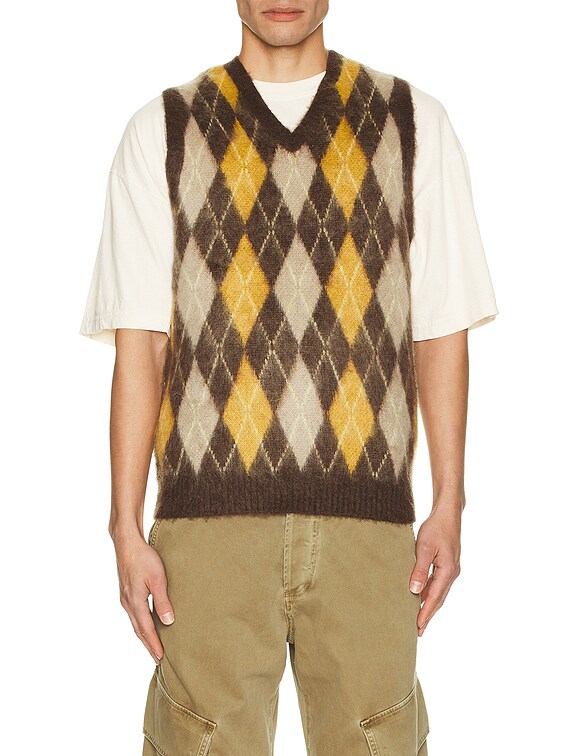 Beams Plus Argyle Vest Mohair in Brown | FWRD