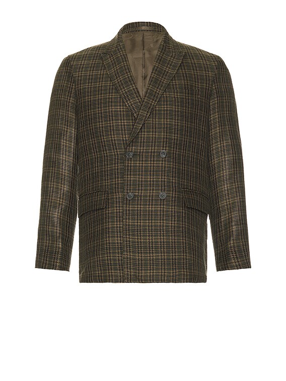 Beams Plus 4b Double Breasted Linen Mesh Plaid in Olive | FWRD