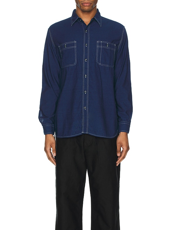 Beams Plus Work Indigo Chambray Shirt in Indigo | FWRD