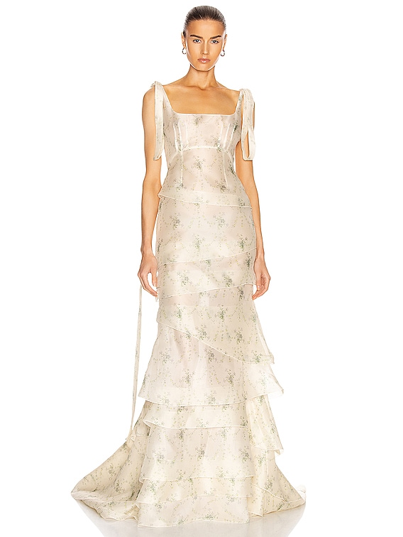 Brock Collection Quarrie Tiered Floral Maxi Dress in Natural | FWRD