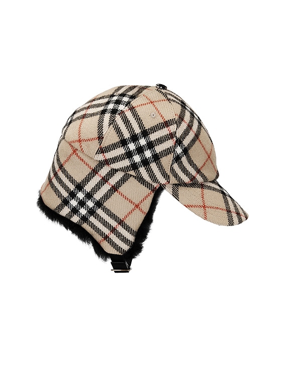 Burberry Check Trapper Visor Cap in Sand Ip Check | FWRD