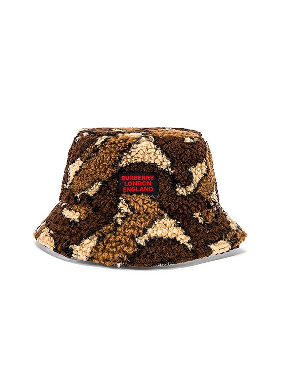 Burberry Fleece Bucket Hat in Bridle Brown IP Pattern FWRD