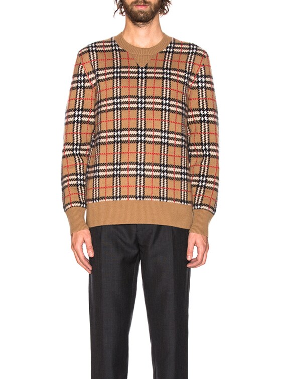 Burberry Banbury Checkered Crew Neck in Camel | FWRD