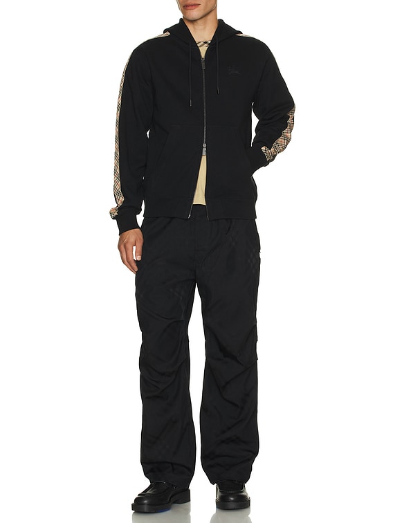 Burberry Check Tape Zip Through Hoodie in Black | FWRD