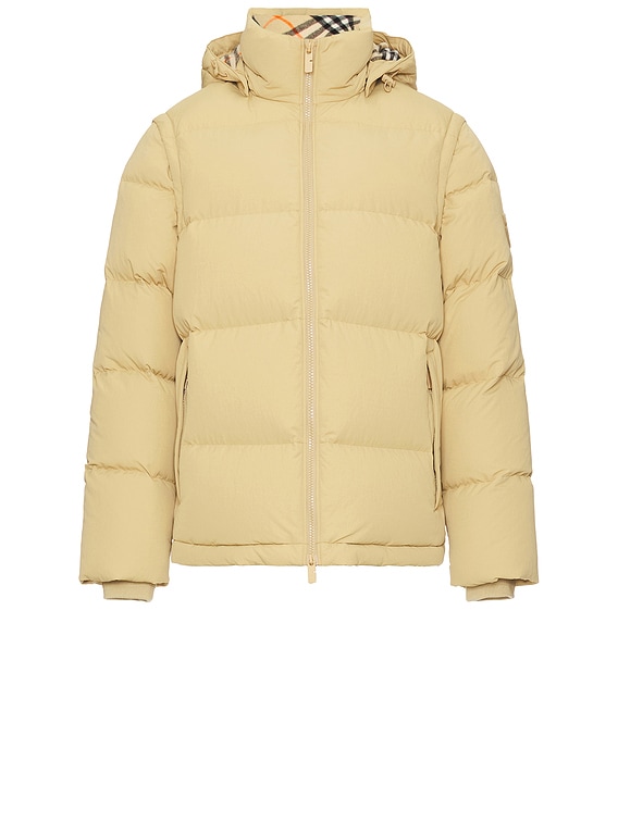 Burberry Short Down Jacket in Flax Sand Check | FWRD