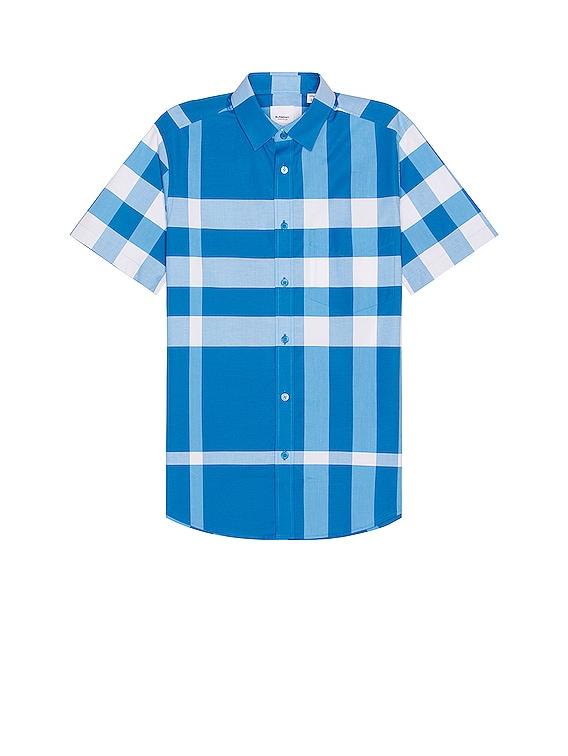 Burberry Somerton Short Sleeve Shirt in Vivid Blue Ip Check | FWRD