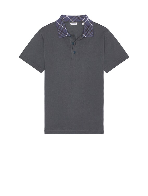 Burberry Check Collar Polo in Magnet | FWRD