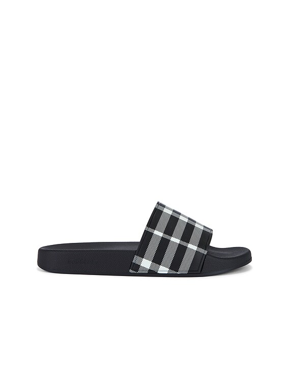 Burberry Furley Check Slide in Black & Calico Check | FWRD display picture 1