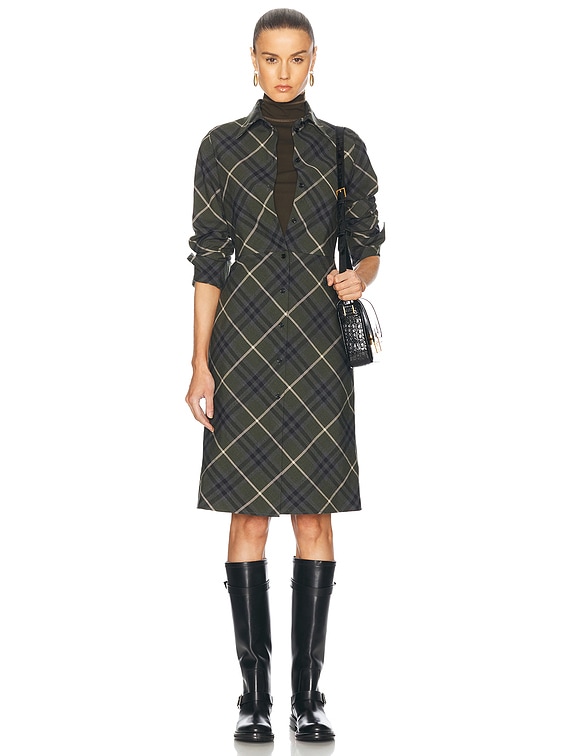 Burberry Long Sleeve Midi Dress in Marsh IP Check | FWRD