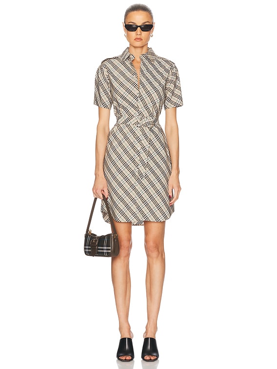 【送料&関税込】Burberry Dress Burberry Shirt Dress in Husk IP Check | FWRD