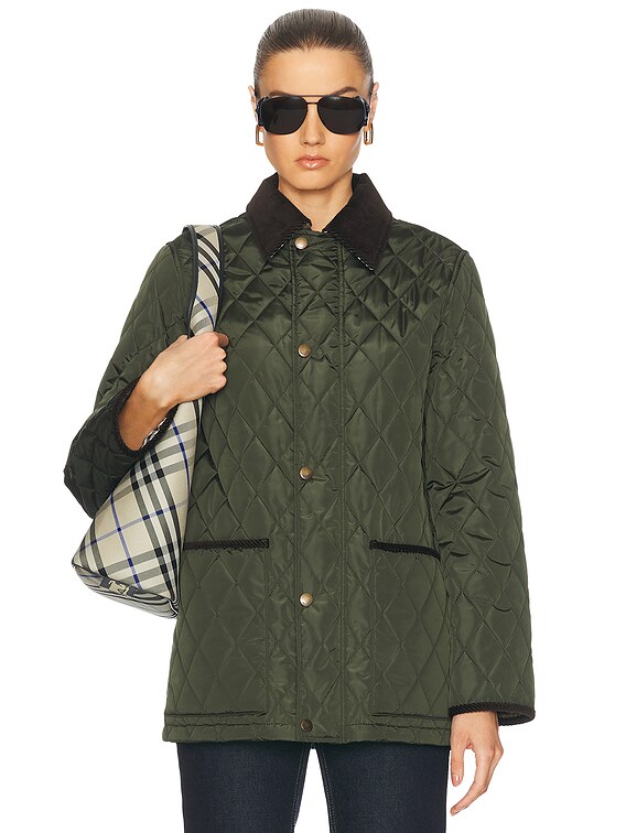 Burberry Button Up Quilted Jacket in Shale & Brush Ip Check