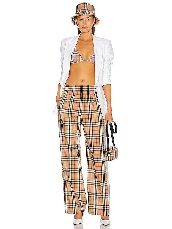 Burberry High Waisted Wide Leg Pant in Archive Beige Check