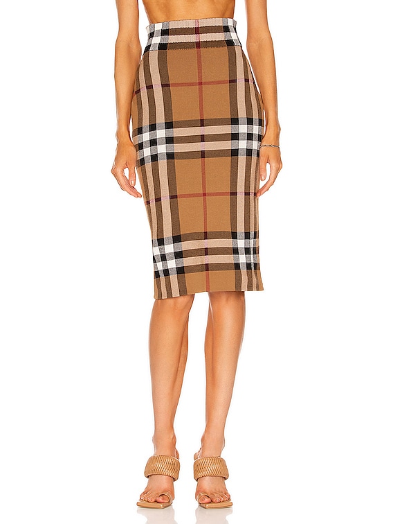 Burberry Kammie Check Skirt in Birch Brown | FWRD