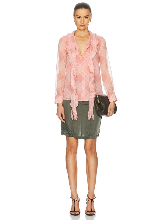 Burberry Long Sleeve Ruffle Top in Candy IP Check | FWRD