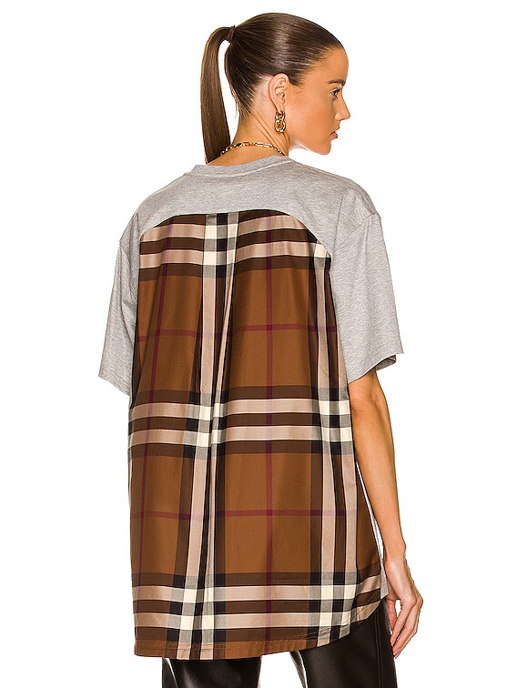 Burberry Megan Check Panel Tee in Pale Grey Melange | FWRD