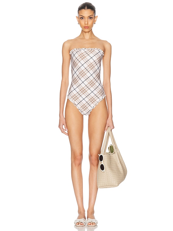 Burberry One Piece Swimsuit in Cotton Ip Check | FWRD