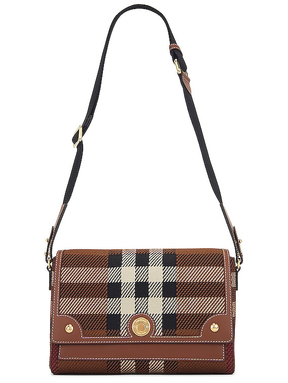Check and Leather Medium Tote in Dark Birch Brown - Women | Burberry®  Official