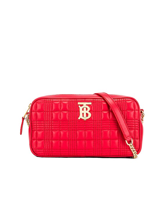 Burberry Small Leather Quilted Check Elongated Camera Bag in Bright Red