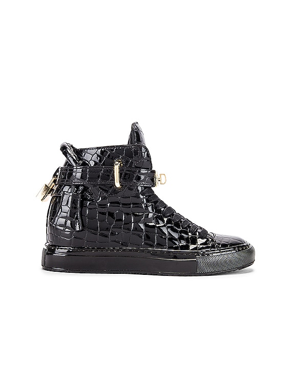 Buscemi 100MM Alta in Black Patent Croc FWRD