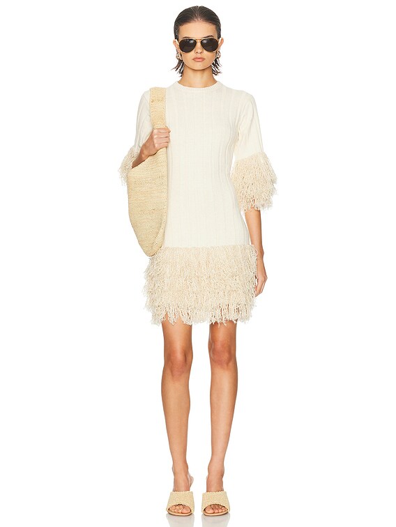 simon miller wallis knit fringe dress Black and White Stripe Sabine Fringe Knit Dress