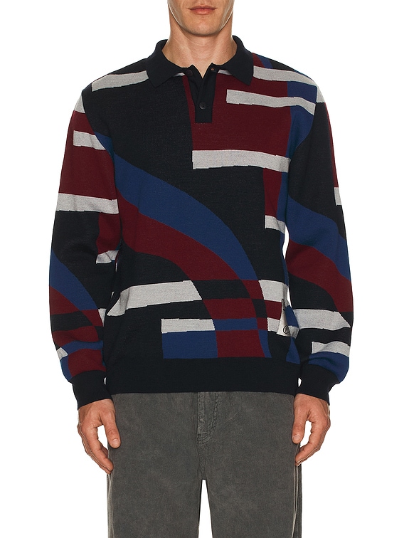 By Parra Vertical Forest Knitted Polo in Blue | FWRD