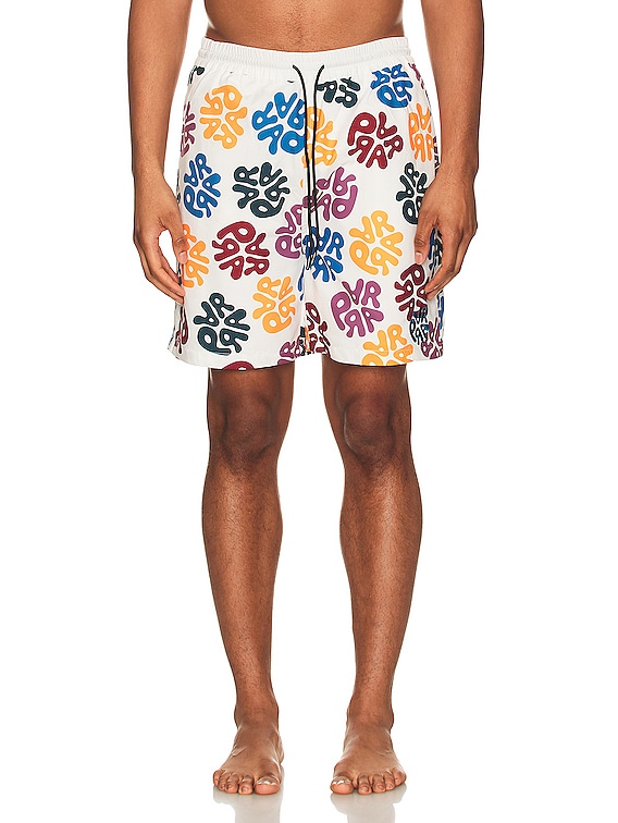 By Parra 1976 Logo Swim Shorts in Off White | FWRD