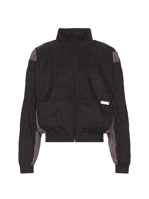 C2H4 Wrinkled Nylon Arch Paneled Track Jacket in Black & Gray | FWRD